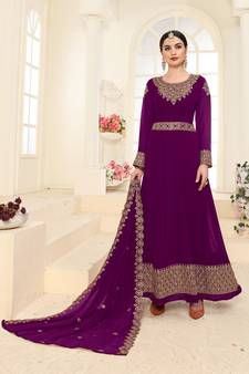 Purple Embroidered Faux Georgette Salwar