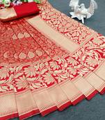 Red woven banarasi saree with blouse