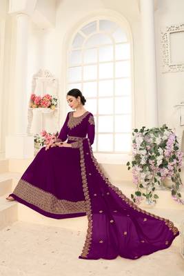 Purple Embroidered Faux Georgette Salwar 2