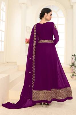 Purple Embroidered Faux Georgette Salwar 3