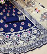 Royal blue woven banarasi saree with blouse