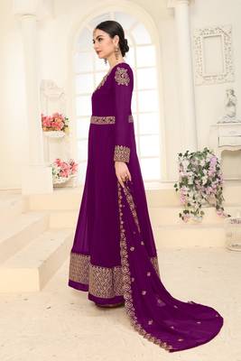 Purple Embroidered Faux Georgette Salwar 4