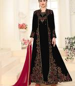Black Embroidered Faux Georgette Islamic Style Salwar Suit Dupatta With Koti