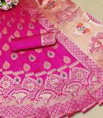 Rani pink woven banarasi saree with blouse