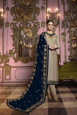 Beige  Embroidered Georgette Semi Stitched Salwar With Dupatta 1