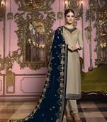 Beige  Embroidered Georgette Semi Stitched Salwar With Dupatta