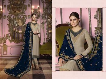 Beige  Embroidered Georgette Semi Stitched Salwar With Dupatta 2