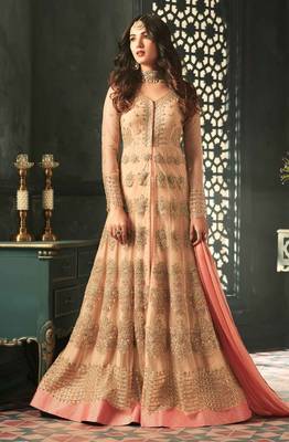 Beige embroidered net salwar 1