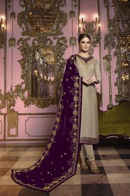 Beige Embroidered Georgette Semi Stitched Salwar With Dupatta 1
