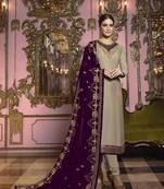 Beige Embroidered Georgette Semi Stitched Salwar With Dupatta