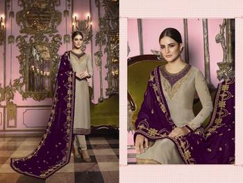 Beige Embroidered Georgette Semi Stitched Salwar With Dupatta 2