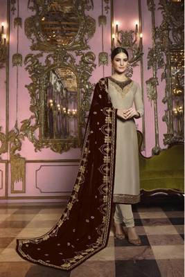 Beige Embroidered Georgette Semi Stitched Salwar With Dupatta 1