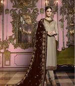 Beige Embroidered Georgette Semi Stitched Salwar With Dupatta