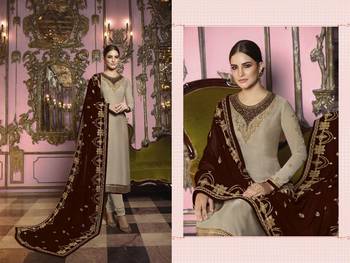 Beige Embroidered Georgette Semi Stitched Salwar With Dupatta 2
