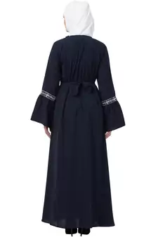 Navy Blue Embroidered Pintuck Abaya