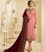 Peach Embroidered Georgette Semi Stitched Salwar With Dupatta