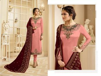 Peach Embroidered Georgette Semi Stitched Salwar With Dupatta 2