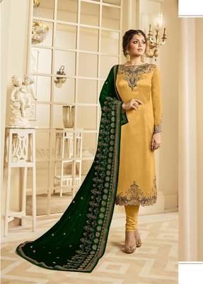 Yellow Embroidered Georgette Semi Stitched Salwar With Dupatta 1