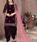 Wine embroidered velvet salwar kameez