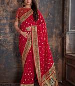 Red woven banarasi silk saree with blouse