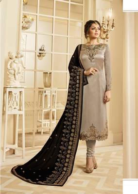 Beige Embroidered Georgette Semi Stitched Salwar With Dupatta 1