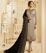 Beige Embroidered Georgette Semi Stitched Salwar With Dupatta