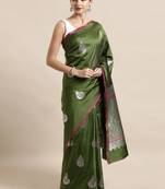Green woven silk blend saree with blouse