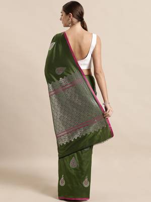 Green woven silk blend saree with blouse 2