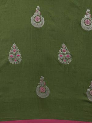 Green woven silk blend saree with blouse 3