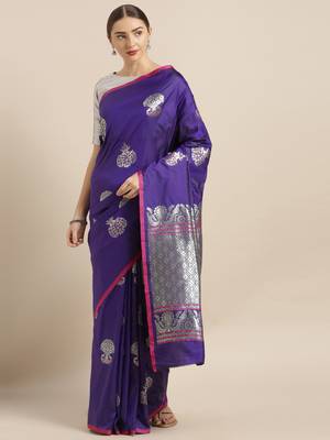 Purple woven silk blend saree with blouse 1