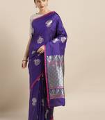 Purple woven silk blend saree with blouse