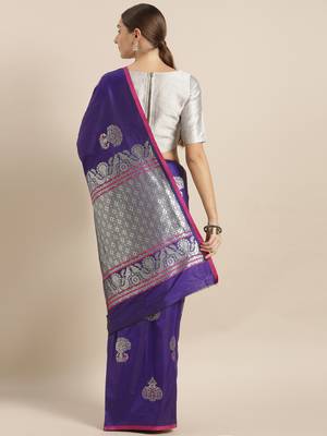 Purple woven silk blend saree with blouse 2