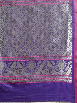 Purple woven silk blend saree with blouse 4