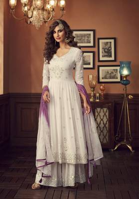 White embroidered georgette salwar 1