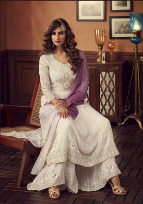 White embroidered georgette salwar 2