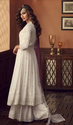 White embroidered georgette salwar 3