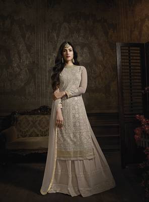 Peach embroidered georgette salwar 1