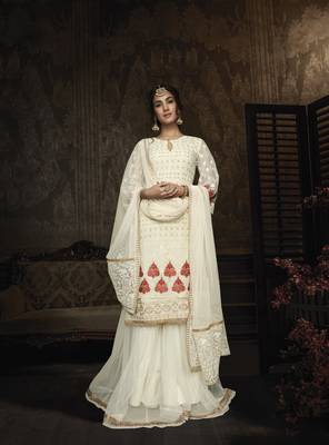 White embroidered georgette salwar 1