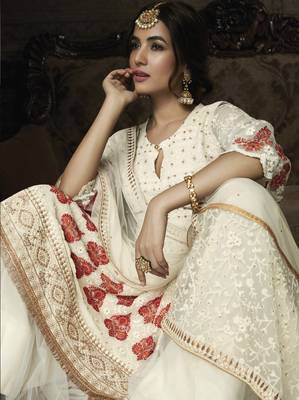 White embroidered georgette salwar 2