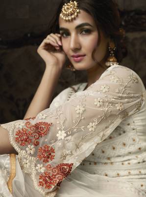 White embroidered georgette salwar 3