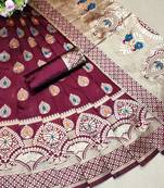 Wine woven banarasi saree with blouse