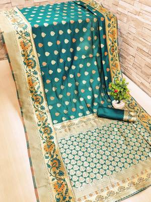 Sea green woven banarasi saree with blouse 1