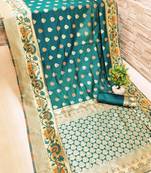 Sea green woven banarasi saree with blouse