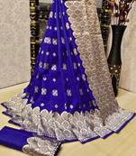 Blue woven banarasi saree with blouse