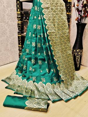 Sea green woven banarasi saree with blouse 1