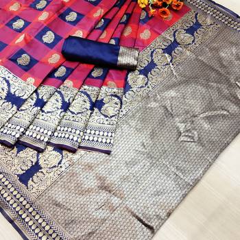 Blue woven banarasi saree with blouse 1