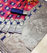 Blue woven banarasi saree with blouse