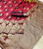 Maroon woven banarasi saree with blouse