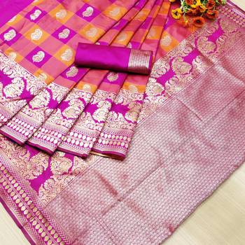 Rani pink woven banarasi saree with blouse 1