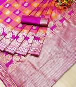 Rani pink woven banarasi saree with blouse